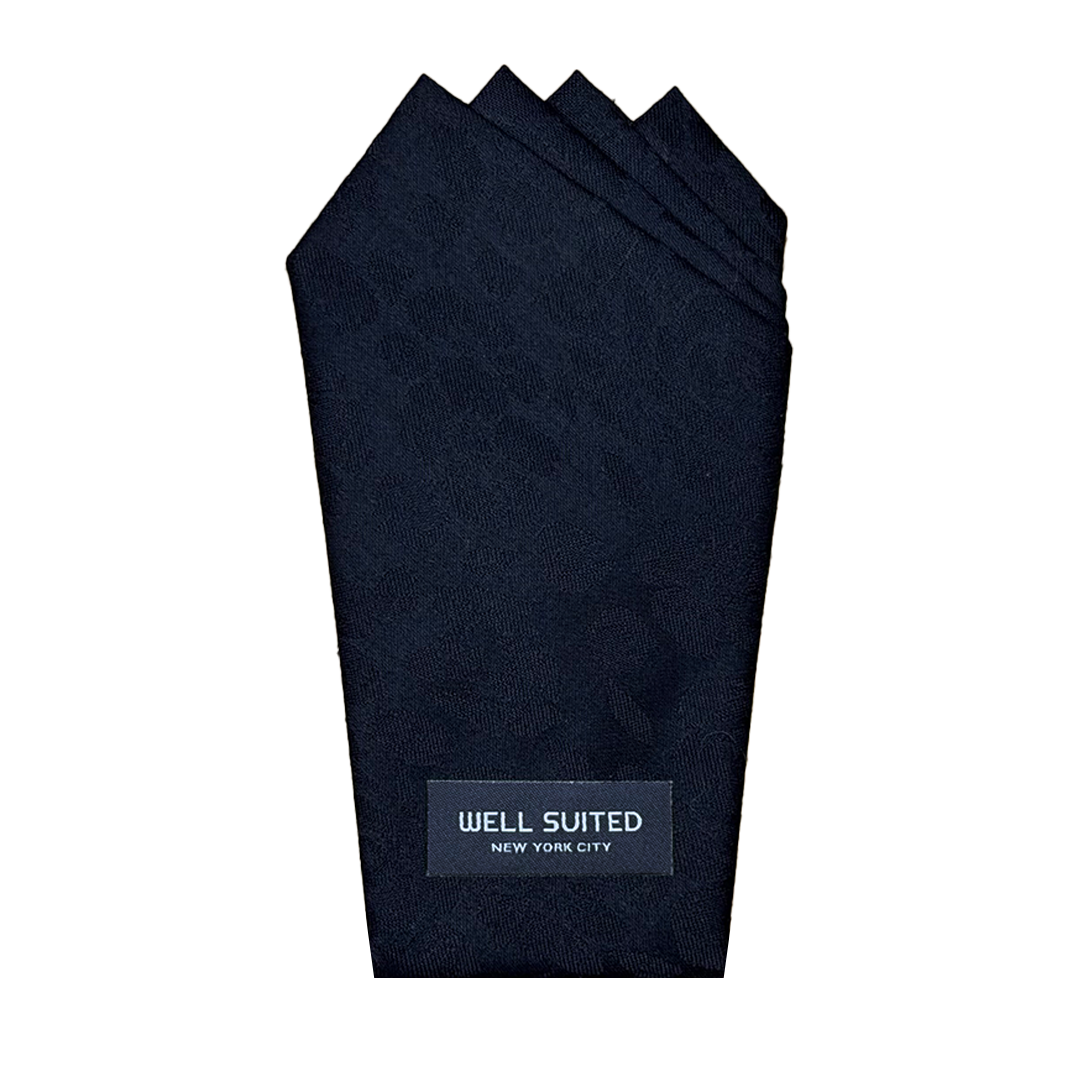 Black Jacquard 4 Point Pocket Square-Pocket Square-Well Suited NYC-Well Suited NYC