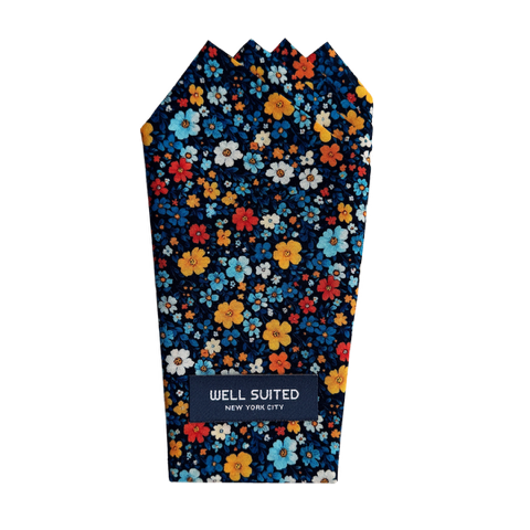 Blue Floral 4 Point Pocket Square-Pocket Square-Well Suited NYC-Well Suited NYC