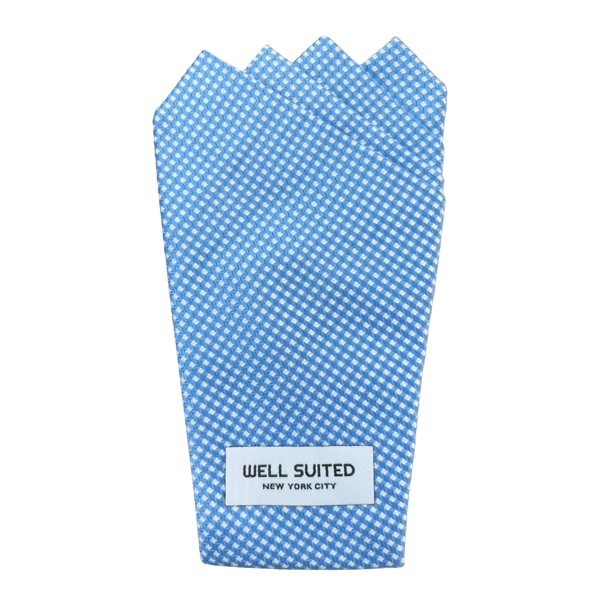 Gingham Blue Four Point Pocket Square-Pocket Square-Well Suited-Well Suited NYC