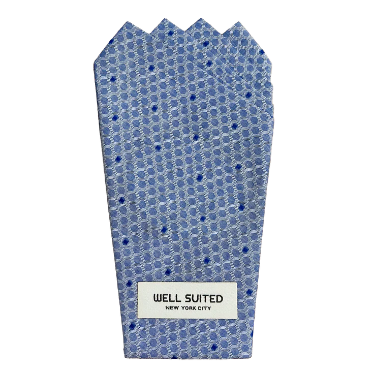 Honeycomb Blue 4 Point Pocket Square-Pocket Square-Well Suited-Well Suited NYC