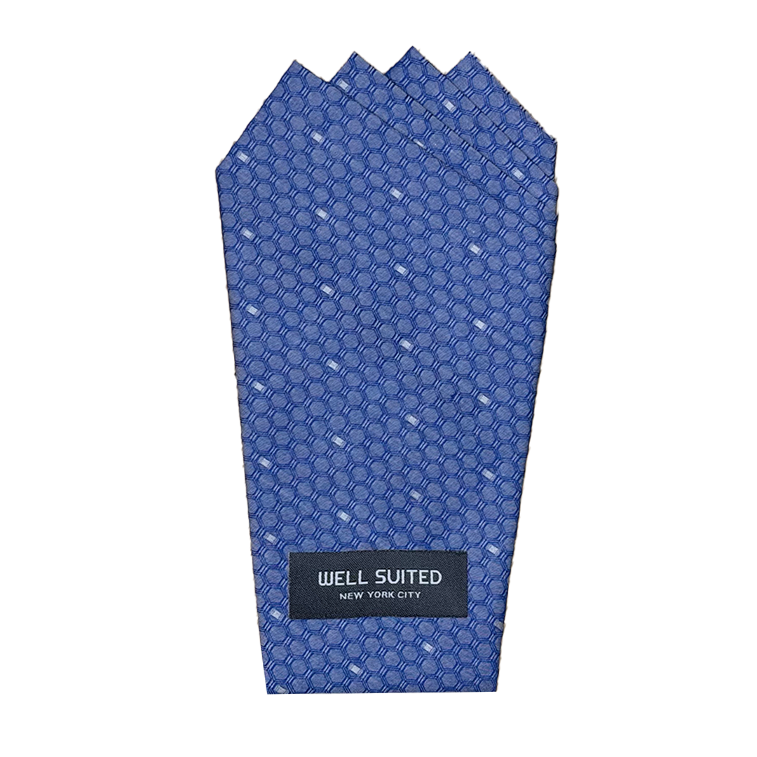 Honeycomb Blue 4 Point Pocket Square-Pocket Square-Well Suited-Well Suited NYC