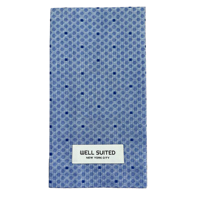 Honeycomb Blue Straight Fold Pocket Square-Pocket Square-Well Suited-Well Suited NYC