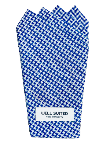 Houndstooth Blue 4 Point Pocket Square-Pocket Square-Well Suited -Well Suited NYC