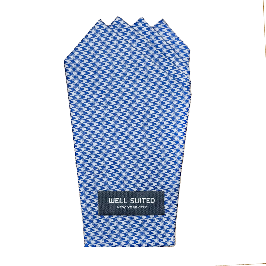 Houndstooth Blue 4 Point Pocket Square-Pocket Square-Well Suited -Well Suited NYC