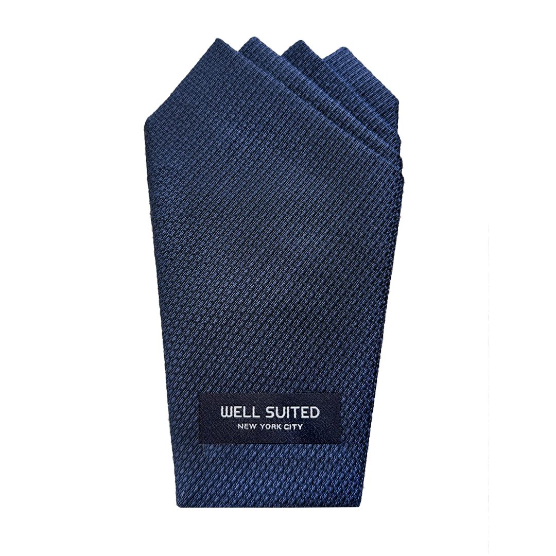 Navy Cotton Pique Four Point Pocket Square-Pocket Square-Well Suited -Well Suited NYC