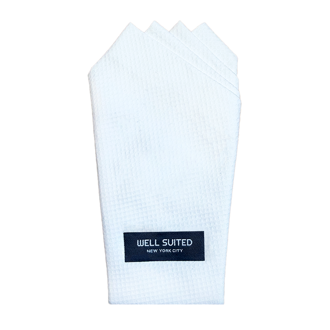 White Cotton Pique 4 Point Fold Pocket Square-Pocket Square-Well Suited -Well Suited NYC